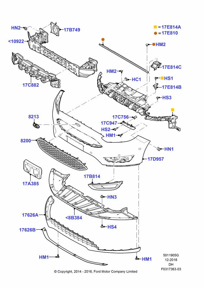 05G - Radiator Grille and Front Bumper, Less Appearance Group, Less Dress Up RSO, SE, S Series; 08/DEC/2014-04/MAY/2018