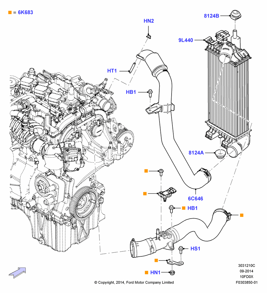 10C - Intercooler/Air Ducts and Hoses, 1.0L EcoBoost 120PS/125PS/140PS; 15/DEC/2014-04/MAY/2018
