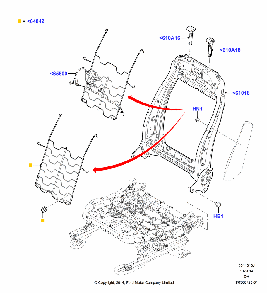 10J - Front Seat Back, With Electric Driver Seat Recliner, With High Back Front Seats; 08/DEC/2014-04/MAY/2018