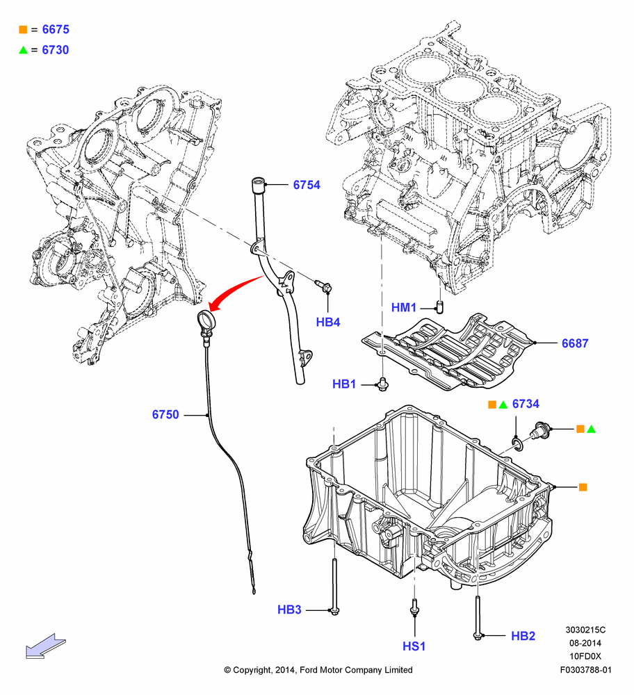 15C - Oil Pan/Oil Level Indicator, 1.0L EcoBoost 120PS/125PS/140PS; 15/DEC/2014-04/MAY/2018