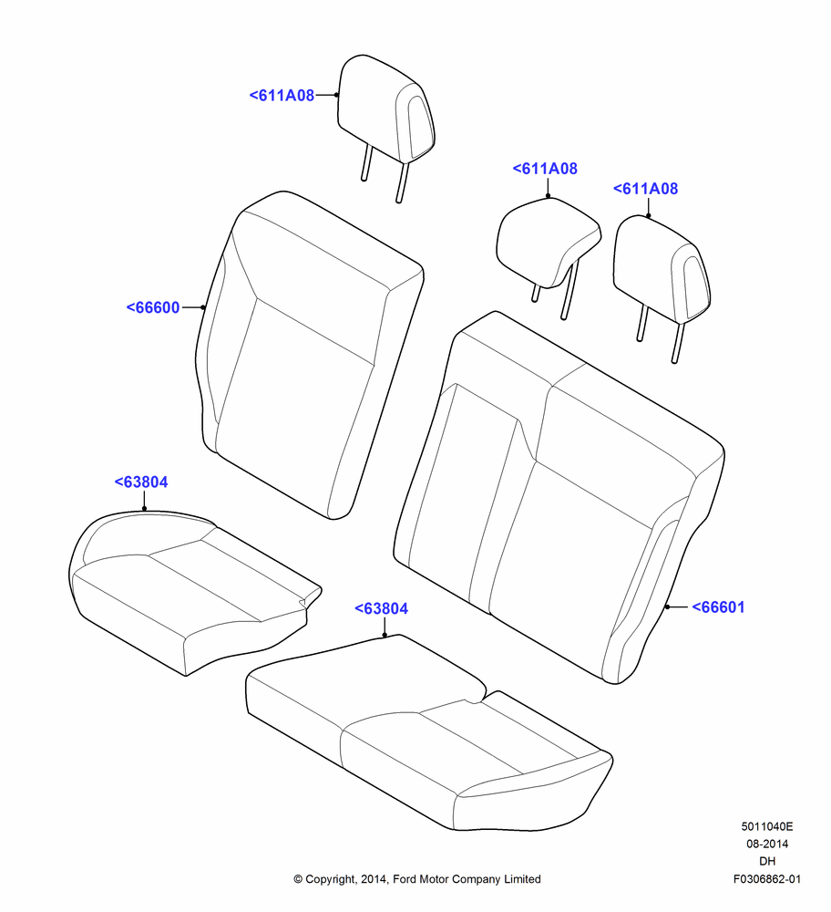 40E - Rear Seat Covers, Less Rear Seat Center Armrest, With Two Piece Rear Seat Cushion; 08/DEC/2014-04/MAY/2018