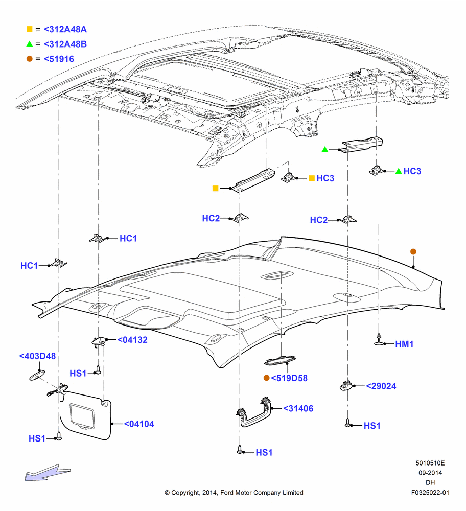 10E - Headlining and Sun Visors, 4 Door Sedan, Power Tilt/Slide Sun Roof; 08/DEC/2014-04/MAY/2018