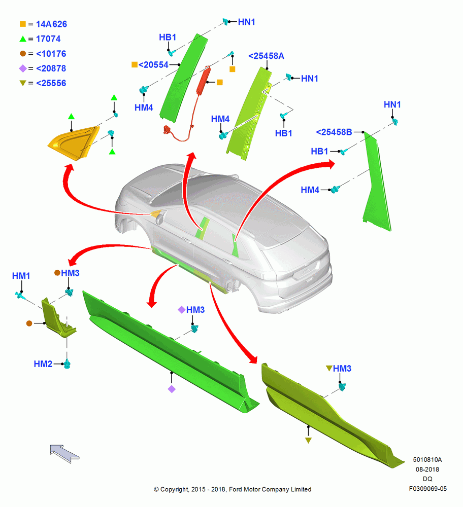 10A - Body Mouldings, Lower B/S Mldg-Monochro-Black, Lower B/Side Mldg-Bodycolor; 19/JAN/2015