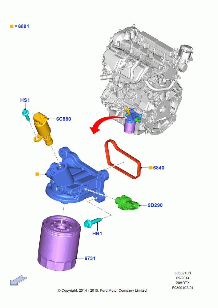 10H - Oil Cooler and Filter, 2.0L EcoBoost (240PS); 19/JAN/2015-06/SEP/2018