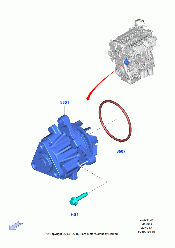 10H - Water Pump, 2.0L EcoBoost (240PS); 19/JAN/2015-06/SEP/2018