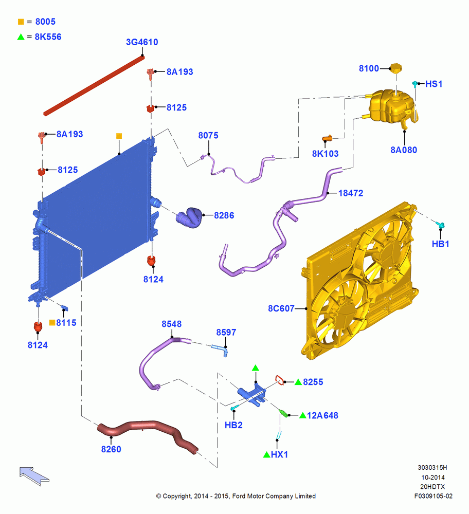 15H - Radiator/Coolant Overflow Container, 2.0L EcoBoost (240PS), Standard Electric Starter Motor; 19/JAN/2015