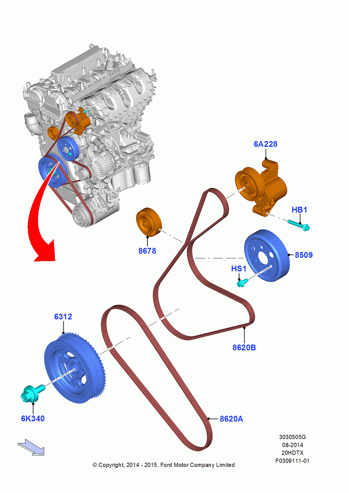 05G - Pulleys and Drive Belts, 2.0L EcoBoost (240PS); 19/JAN/2015-06/SEP/2018