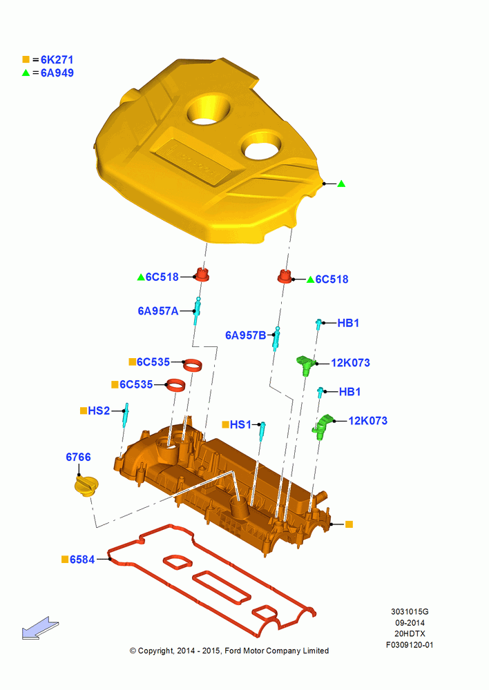 15G - Cylinder Head Cover, 2.0L EcoBoost (240PS); 19/JAN/2015-06/SEP/2018