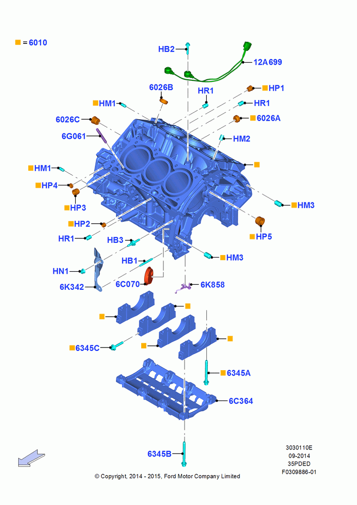 10E - Cylinder Block and Plugs, 3.5L Cyclone V6 Petrol TIVCT; 19/JAN/2015