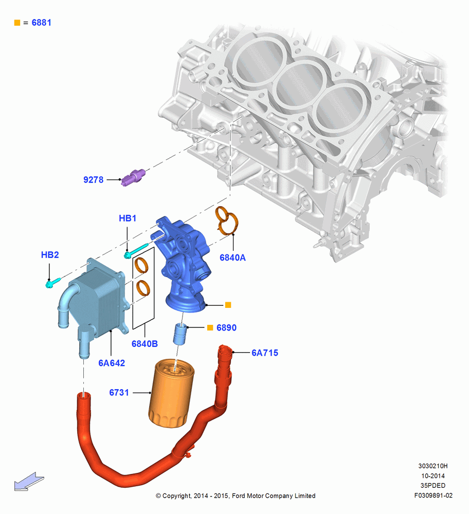 10H - Oil Cooler and Filter, 3.5L Cyclone V6 Petrol TIVCT, Less Hot Weather Group; 19/JAN/2015