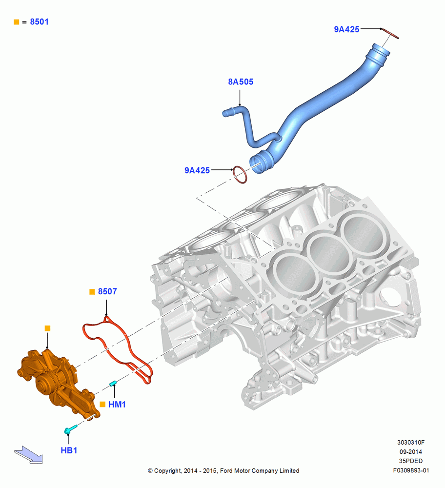 10F - Water Pump, 3.5L Cyclone V6 Petrol TIVCT; 19/JAN/2015