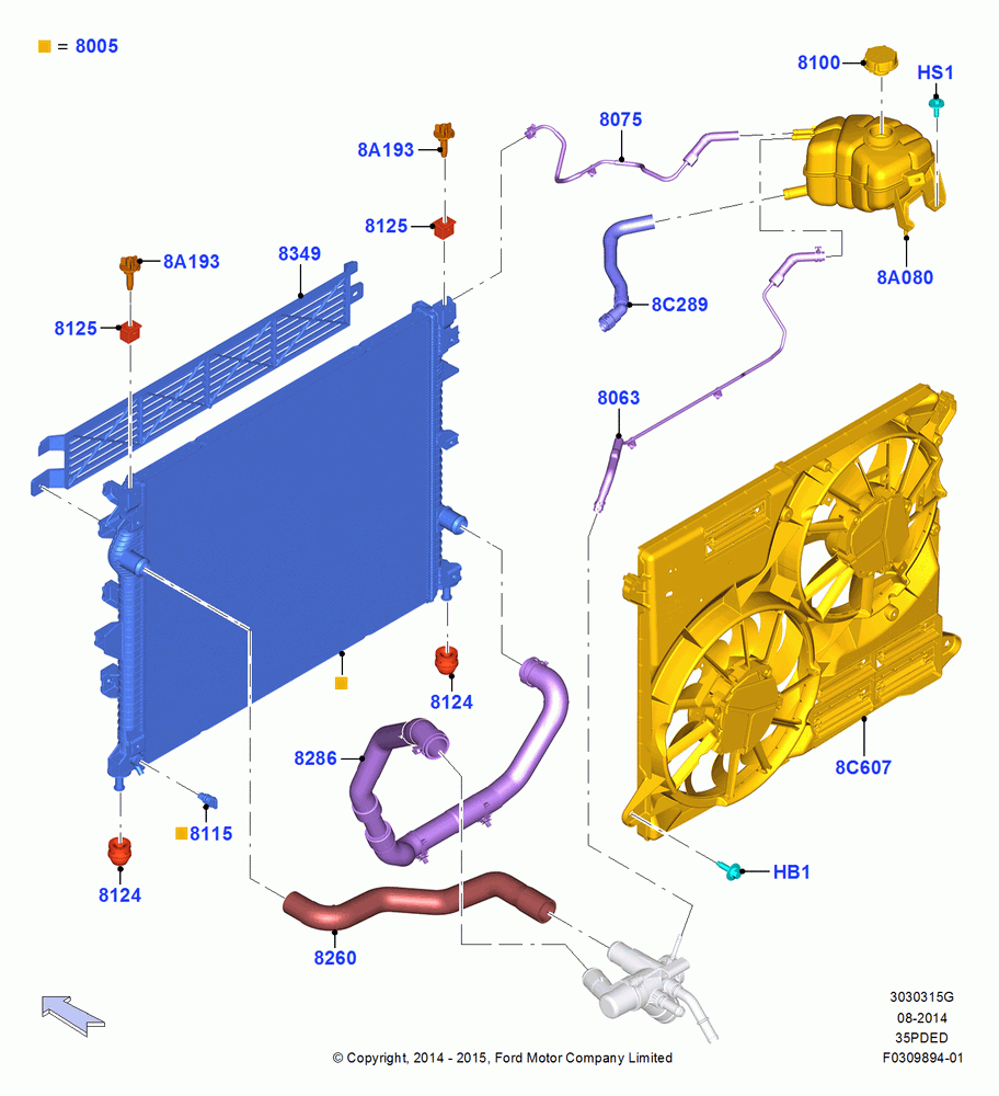 15G - Radiator/Coolant Overflow Container, 3.5L Cyclone V6 Petrol TIVCT, Hot Weather Improvement Pack 1, Less Hot Weather Group; 08/DEC/2014