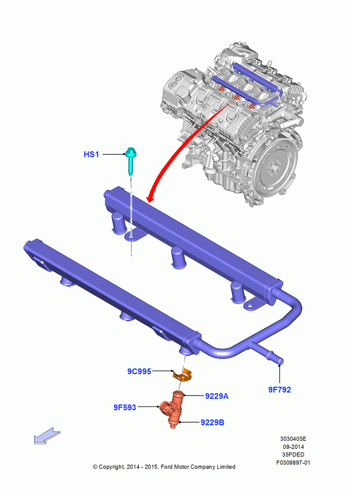 05E - Fuel Injectors and Pipes, 3.5L Cyclone V6 Petrol TIVCT; 19/JAN/2015