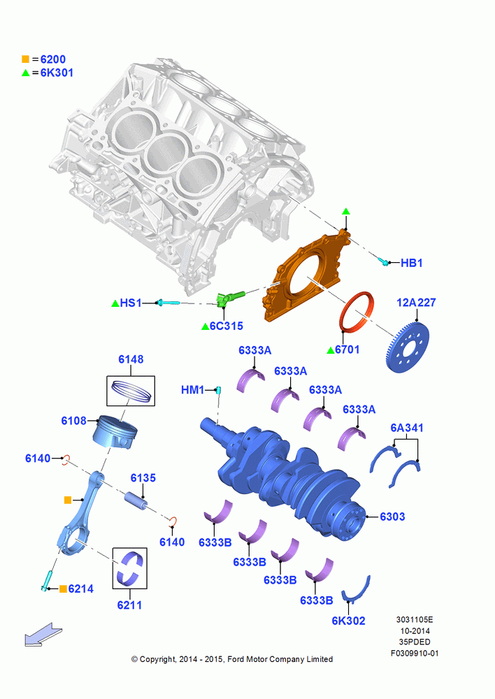 05E - Crankshaft/Pistons and Bearings, 3.5L Cyclone V6 Petrol TIVCT; 19/JAN/2015