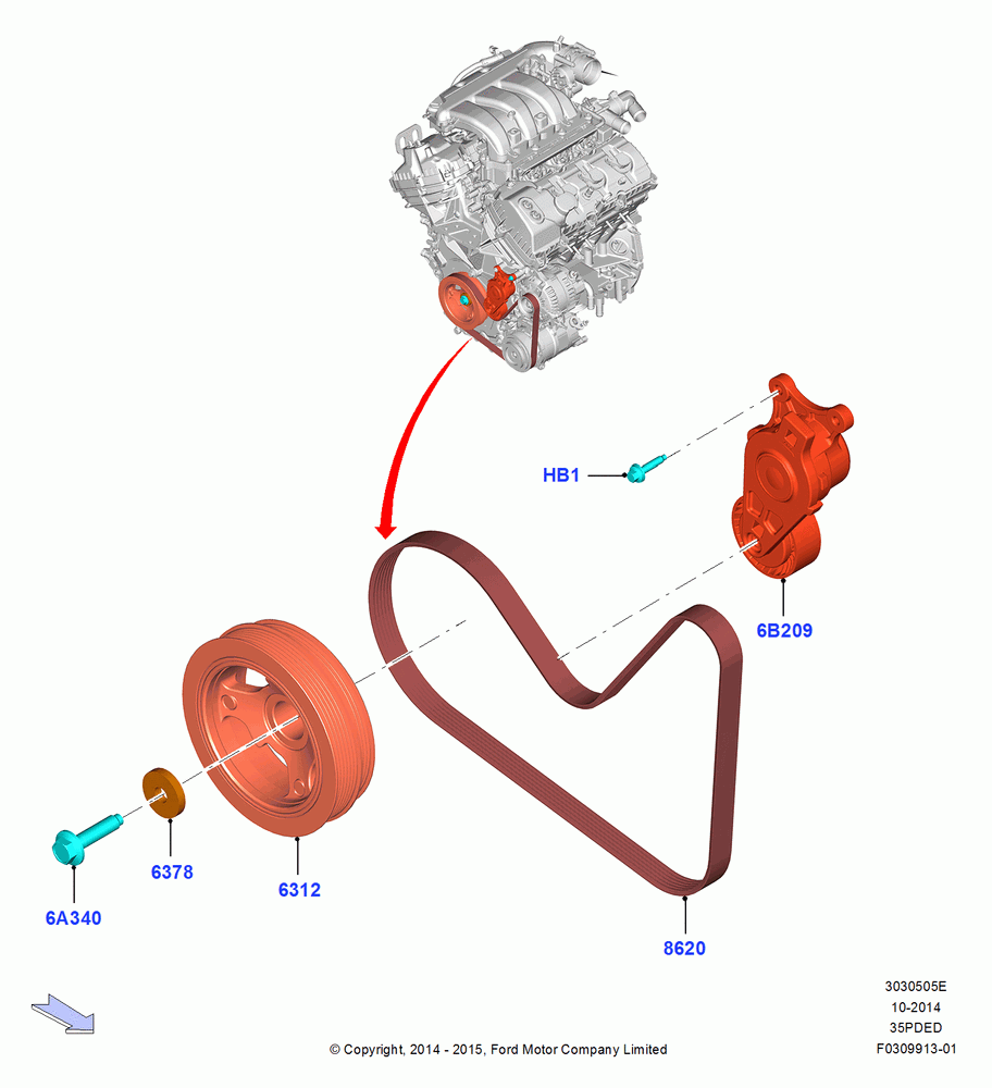 05E - Pulleys and Drive Belts, 3.5L Cyclone V6 Petrol TIVCT; 19/JAN/2015