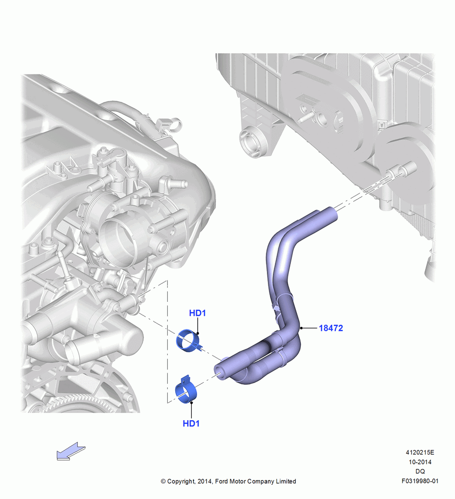15E - Heater Hoses, 3.5L Cyclone V6 Petrol TIVCT, Hot Weather Improvement Pack 1, Less Hot Weather Group; 19/JAN/2015-06/SEP/2018