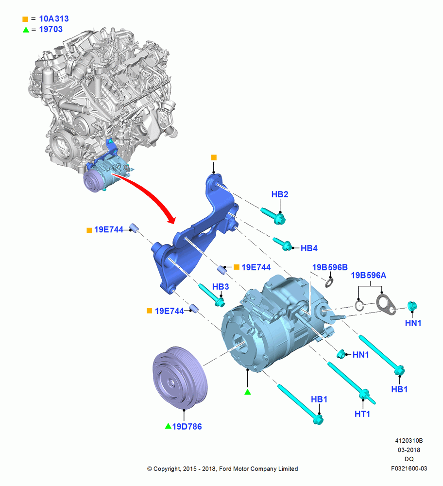10B - Air Conditioning Condensr/Compressr, 2.7L DOHC 4V DI GT V6 GAS/FFV, Compressor Assy; 19/JAN/2015-06/SEP/2018