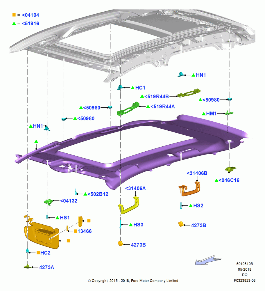 10B - Headlining and Sun Visors, Roof Conv-Panorama Pwr/Open; 19/JAN/2015