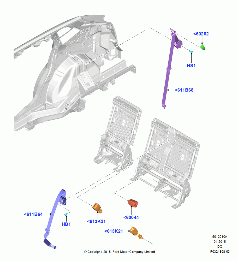 10A - Rear Seat Belts, Belt D & P Fr 1 & 2 Row/D Kne Bag; 19/JAN/2015-04/JAN/2016