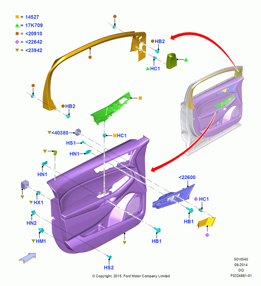 40AA - Front Door Trim Panels, North American Markets; 19/JAN/2015-06/SEP/2018