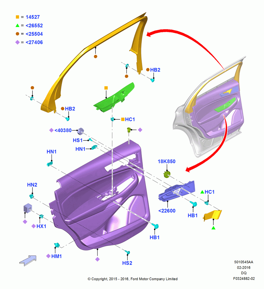 45AA - Rear Door Trim Panels, North American Markets; 19/JAN/2015-06/SEP/2018