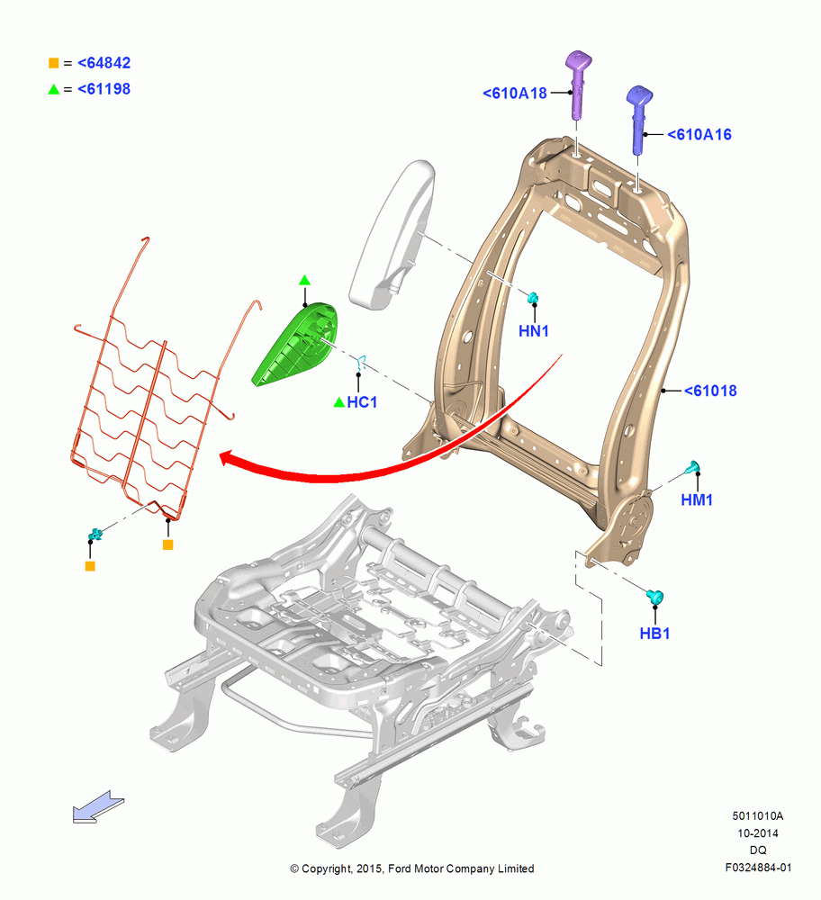 10AA - Front Seat Back, With Pass. 2 Way Manual Seat Adjust; 19/JAN/2015