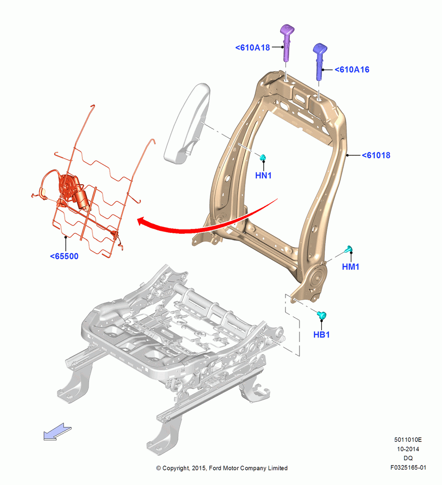 10AE - Front Seat Back, With Pass 8 Way Power Seat Adjuster; 19/JAN/2015