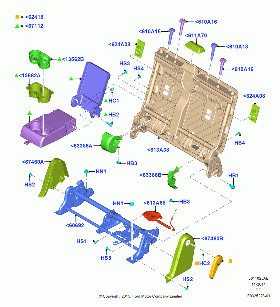 25AB - Rear Seat Back, North American Markets, 60% Seat, LH; 19/JAN/2015