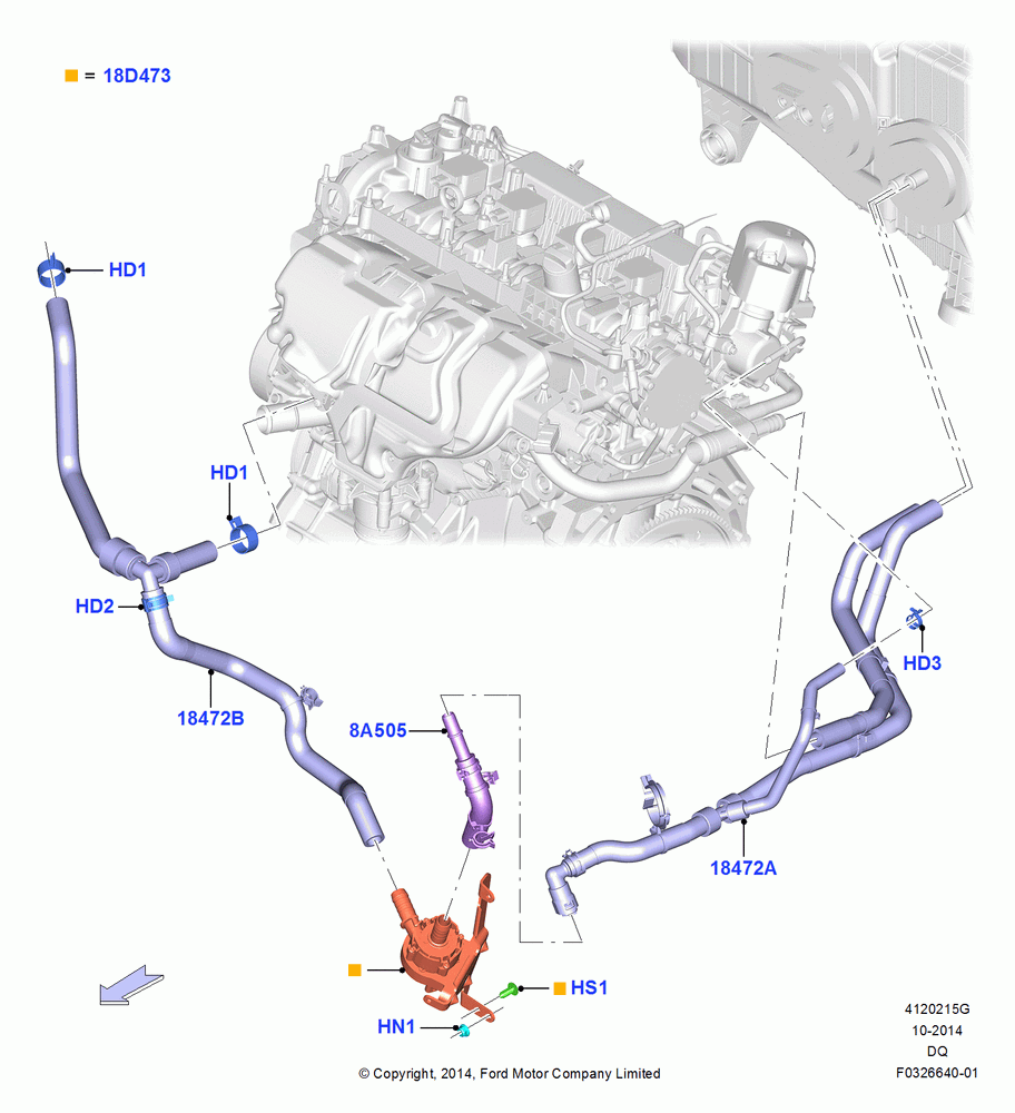 15G - Heater Hoses, 2.0L EcoBoost (240PS), Starter - Stop/Start System; 19/JAN/2015-06/SEP/2018