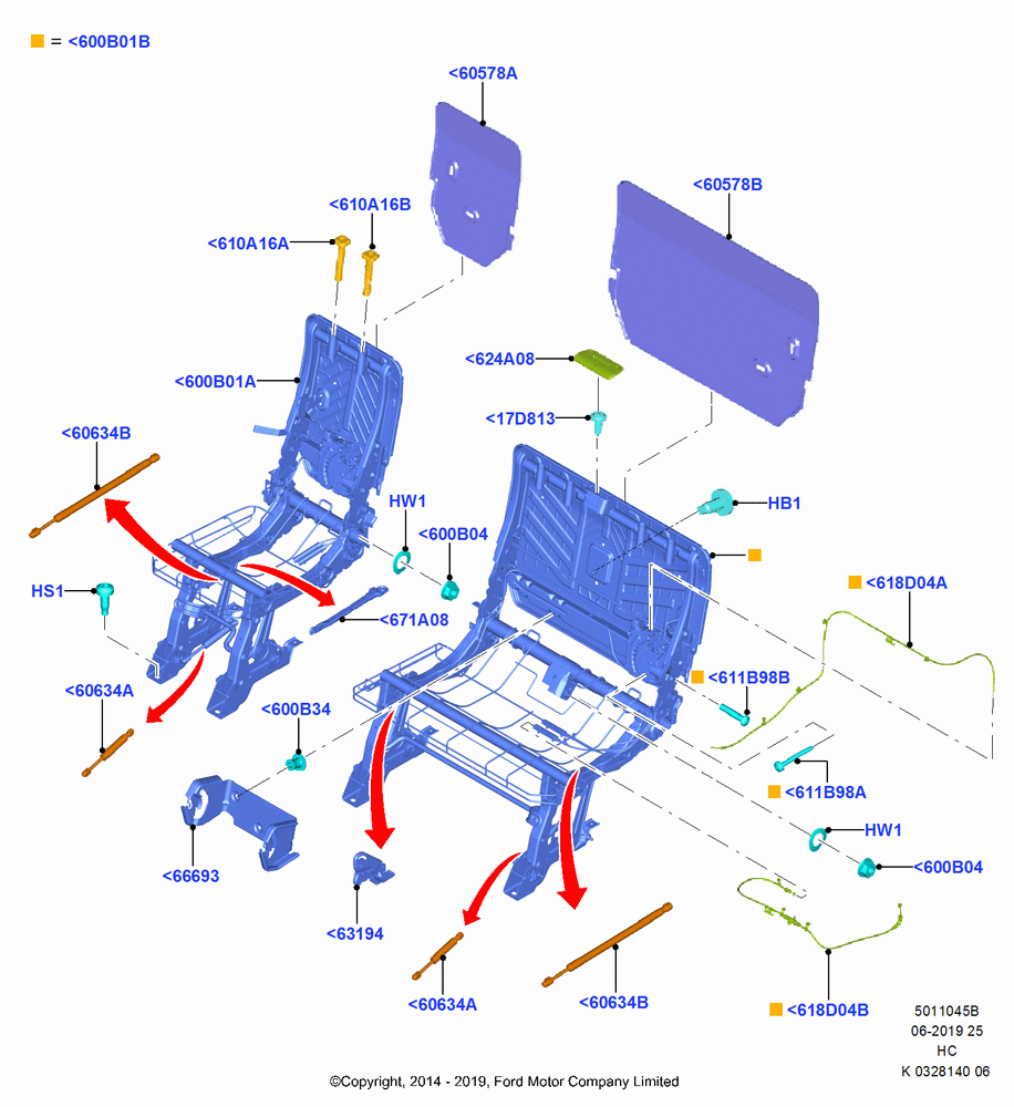 45B - Rear Seat Frame, 2nd Row 60/40 (3 P) Folding Seat; 30/SEP/2013