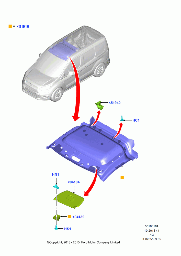 10A - Headlining and Sun Visors, LWB Van, SWB Van, Less 500V/510V Series; 30/SEP/2013