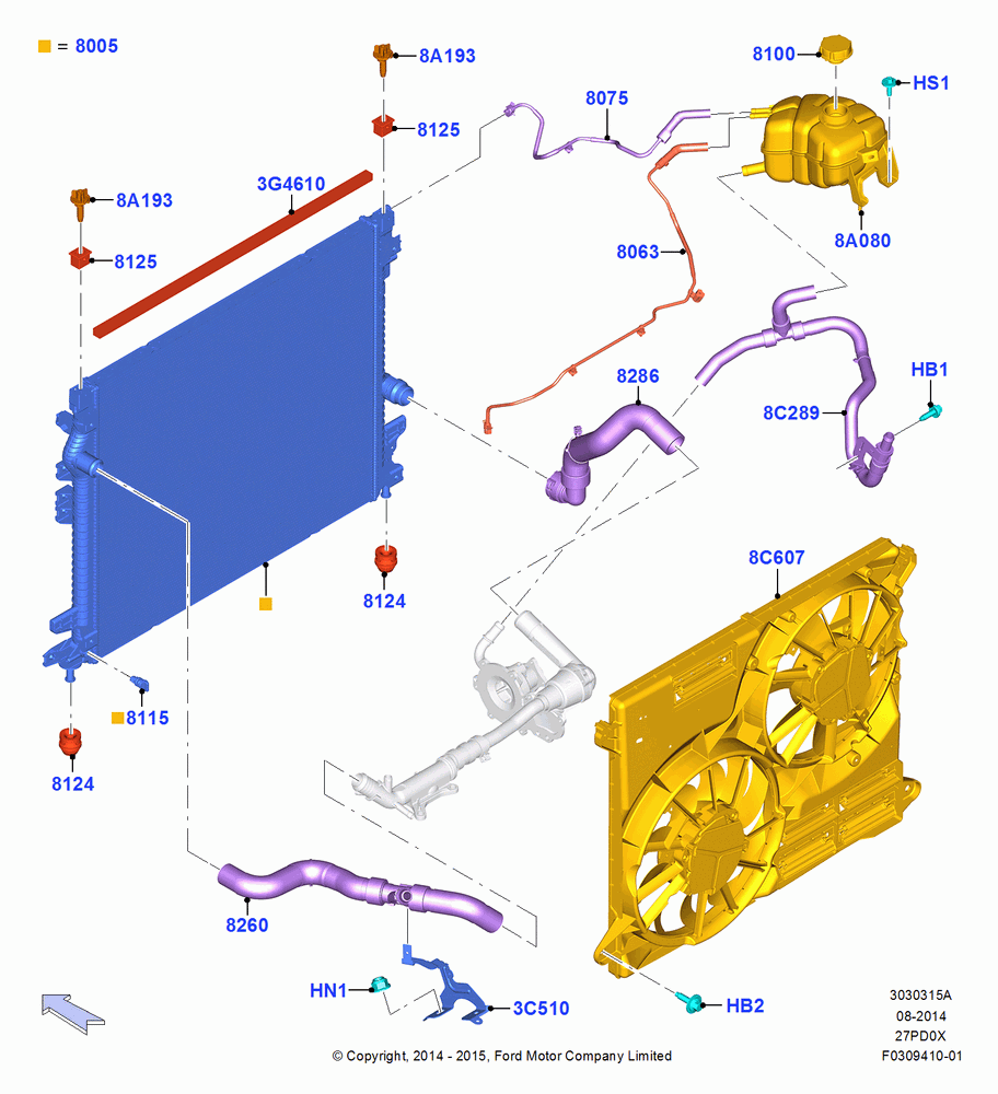 15A - Radiator/Coolant Overflow Container, 2.7L DOHC 4V DI GT V6 GAS/FFV, Hot Weather Improvement Pack 1, Less Hot Weather Group; 08/DEC/2014