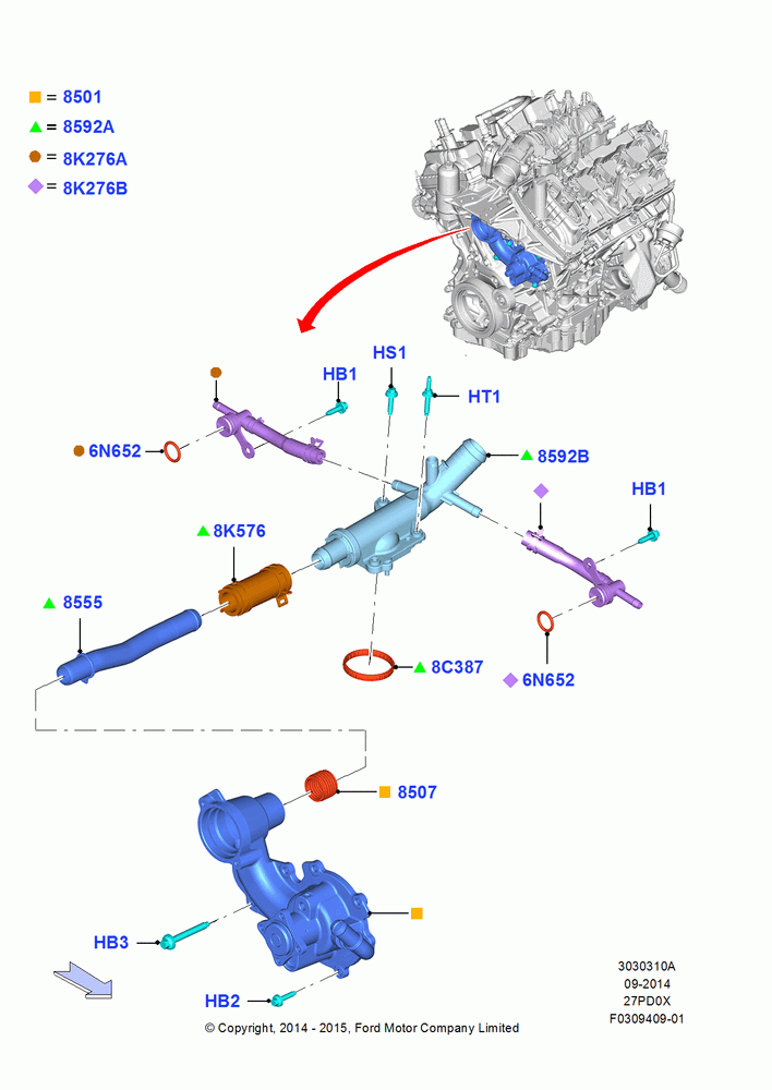 10A - Water Pump, 2.7L DOHC 4V DI GT V6 GAS/FFV; 19/JAN/2015-01/JUN/2016