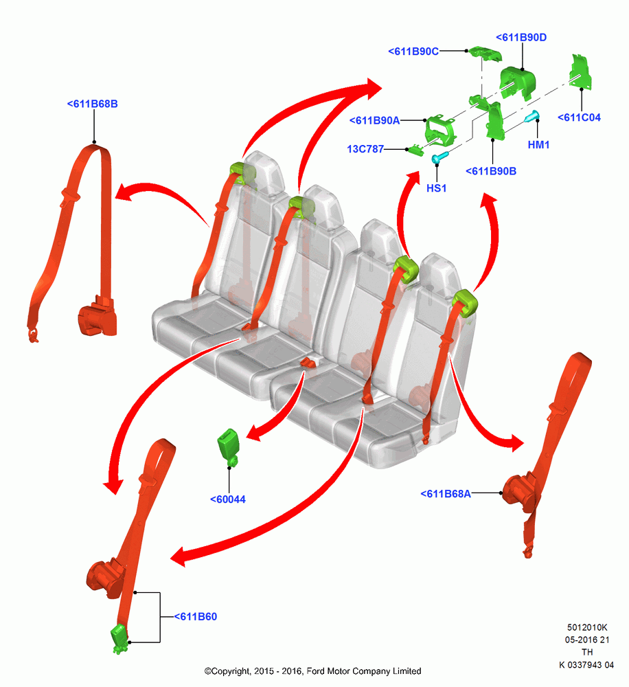 10K - Rear Seat Belts, Bus (M2), With 5th Row Bench Seat, All Extended Frame Series, Fifth Row Double/Double Seat; 05/MAY/2014