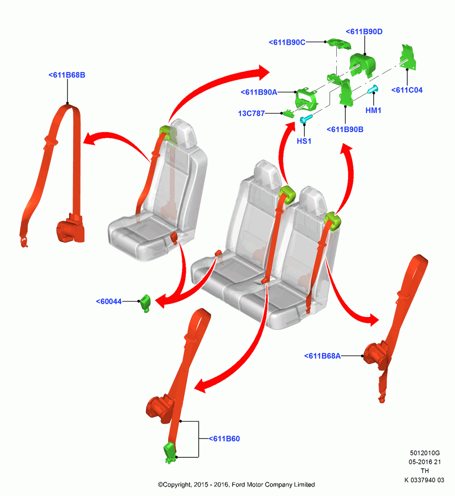 10G - Rear Seat Belts, Bus (M2), With 4th Row Single/Double Seat, With 4th Row St Sngl/Dble Walk-Thru; 05/MAY/2014