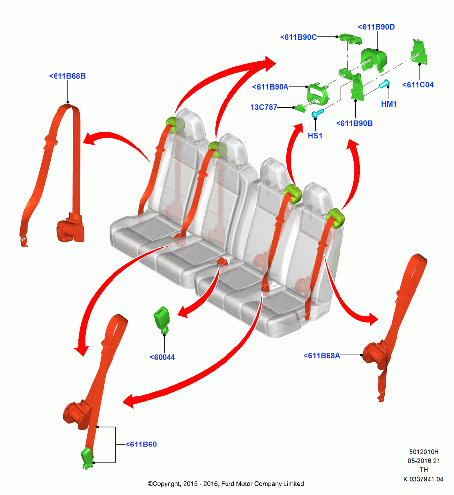 10H - Rear Seat Belts, Bus (M2), With 4th Row Bench Seat (4 Pass.); 05/MAY/2014