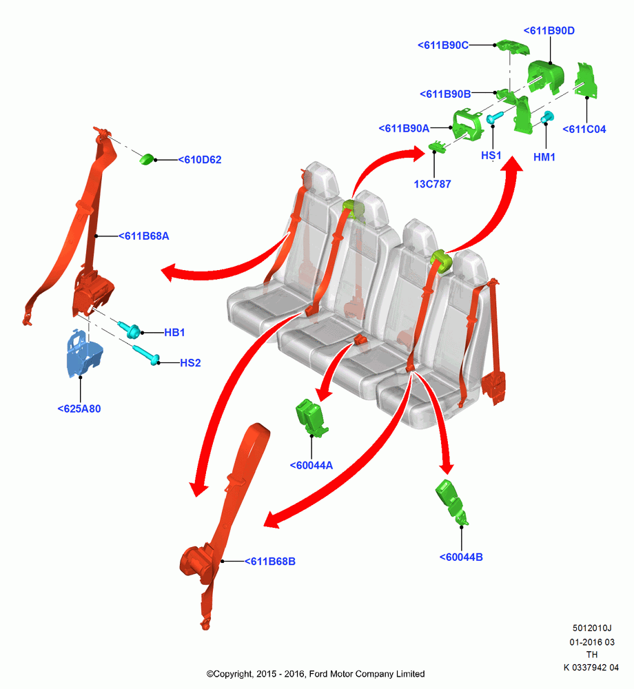 10J - Rear Seat Belts, All Long Series, Bus (M2), With 5th Row Bench Seat, Fifth Row Double/Double Seat; 05/MAY/2014