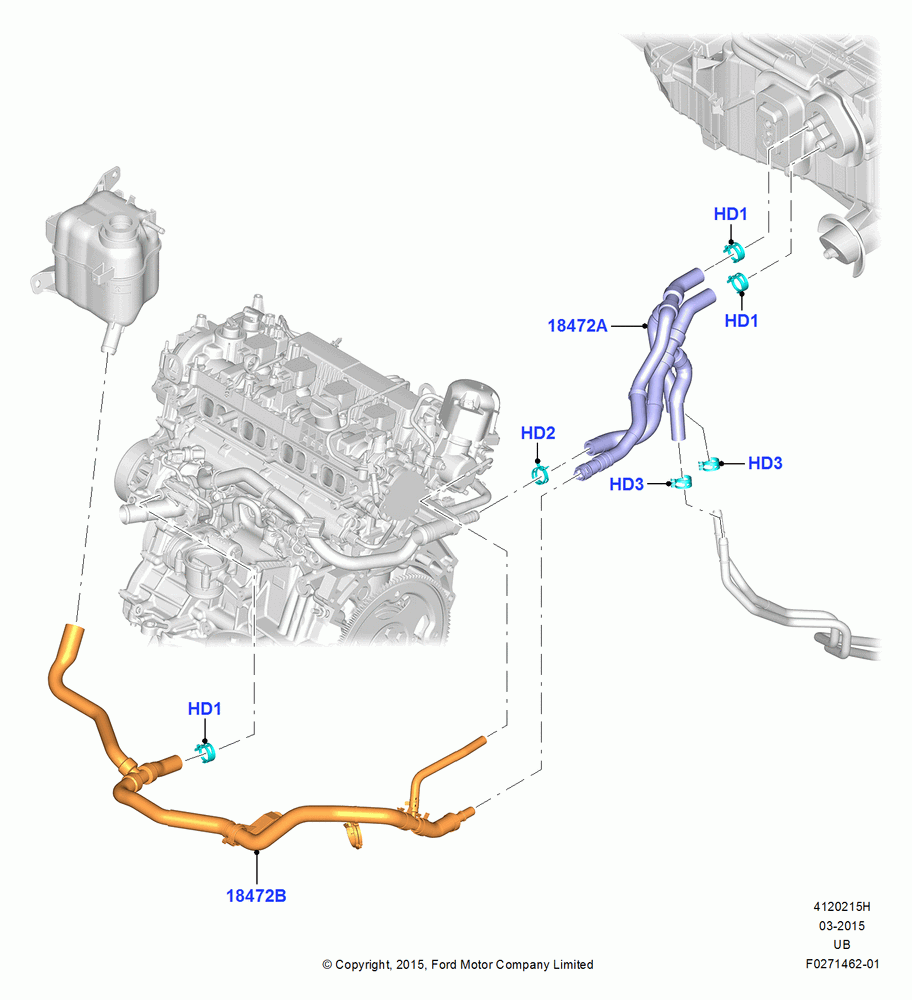 15H - Heater Hoses, 2.3L EcoBoost; 04/MAY/2015-03/MAR/2019