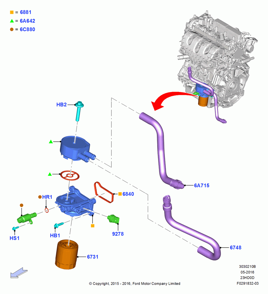 Oil Cooler and Filter, 2.3L EcoBoost