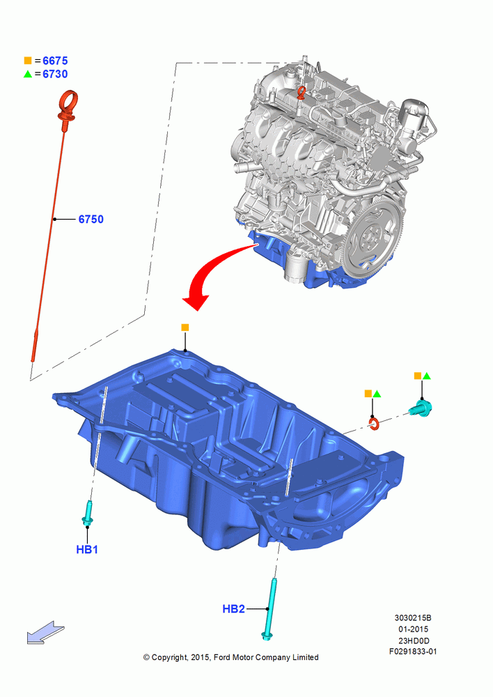 15B - Oil Pan/Oil Level Indicator, 2.3L EcoBoost; 04/MAY/2015-03/MAR/2019