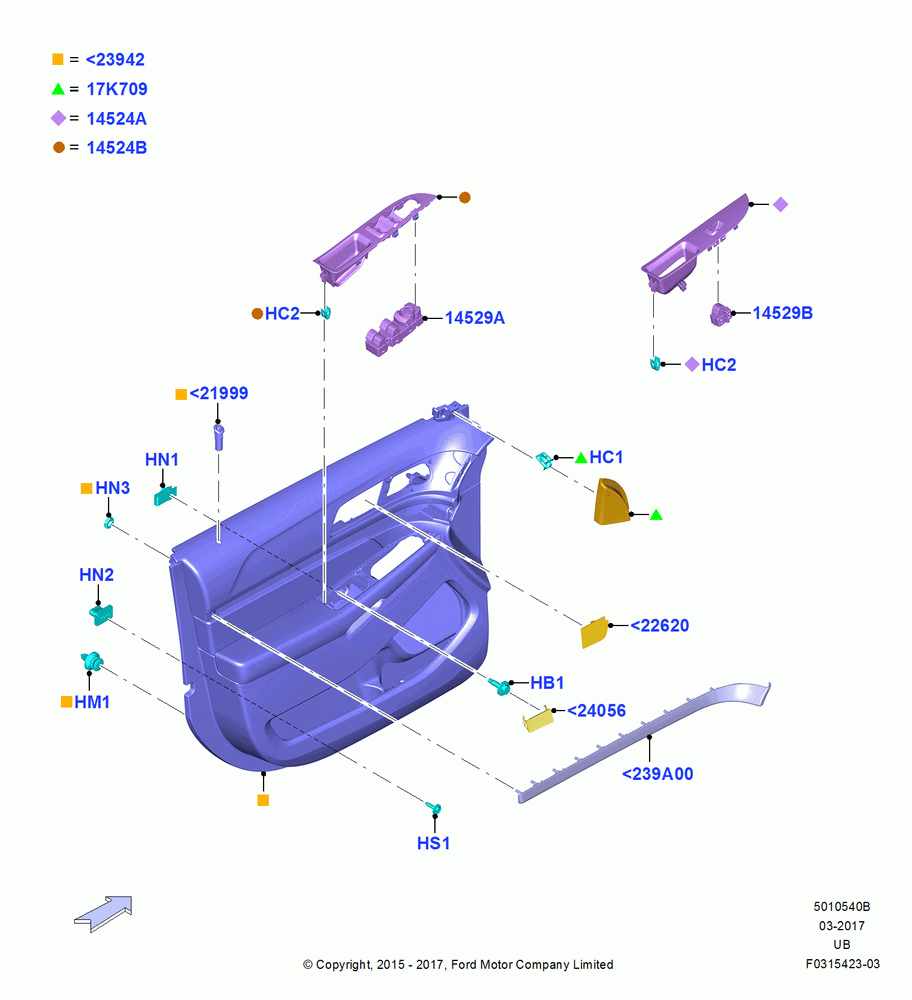40B - Front Door Trim Panels; 04/MAY/2015-03/MAR/2019