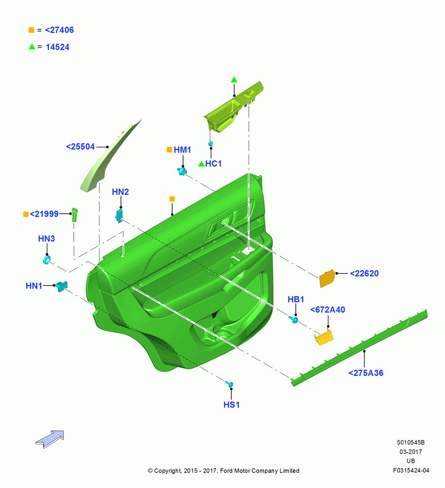 45B - Rear Door Trim Panels; 04/MAY/2015-03/MAR/2019