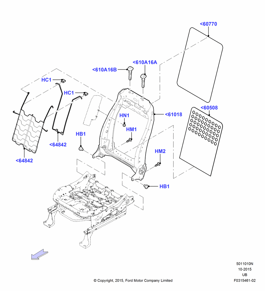 10N - Front Seat Back, With Pass 6 Way Power Seat Adjuster; 04/MAY/2015-03/MAR/2019