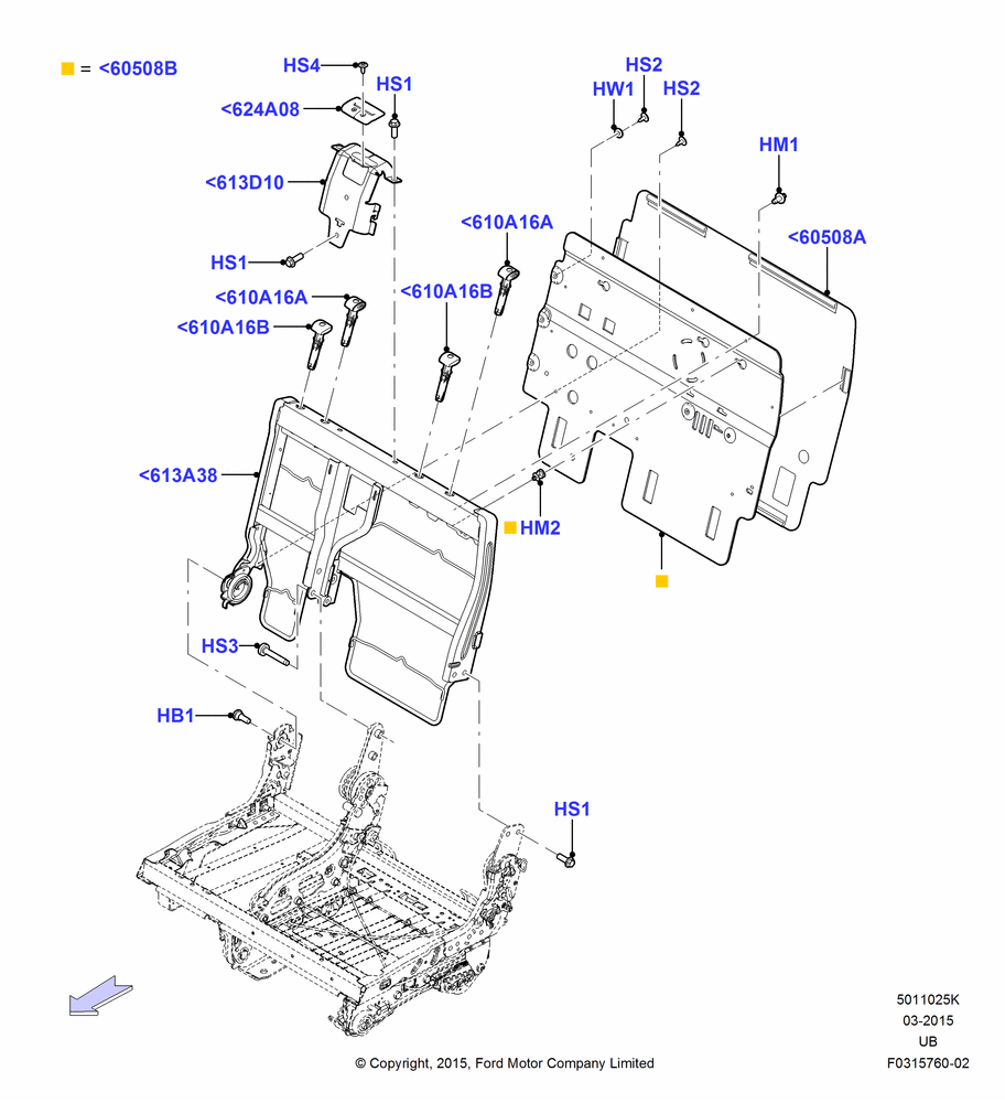 25K - Rear Seat Back, 2nd Row 60/40 (3 P) Folding Seat, 60% Seat; 04/MAY/2015-03/MAR/2019
