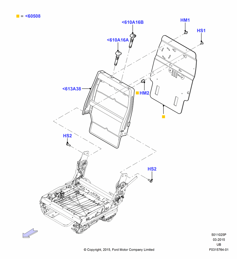 25P - Rear Seat Back, Second Row Quad Seating; 04/MAY/2015-03/MAR/2019