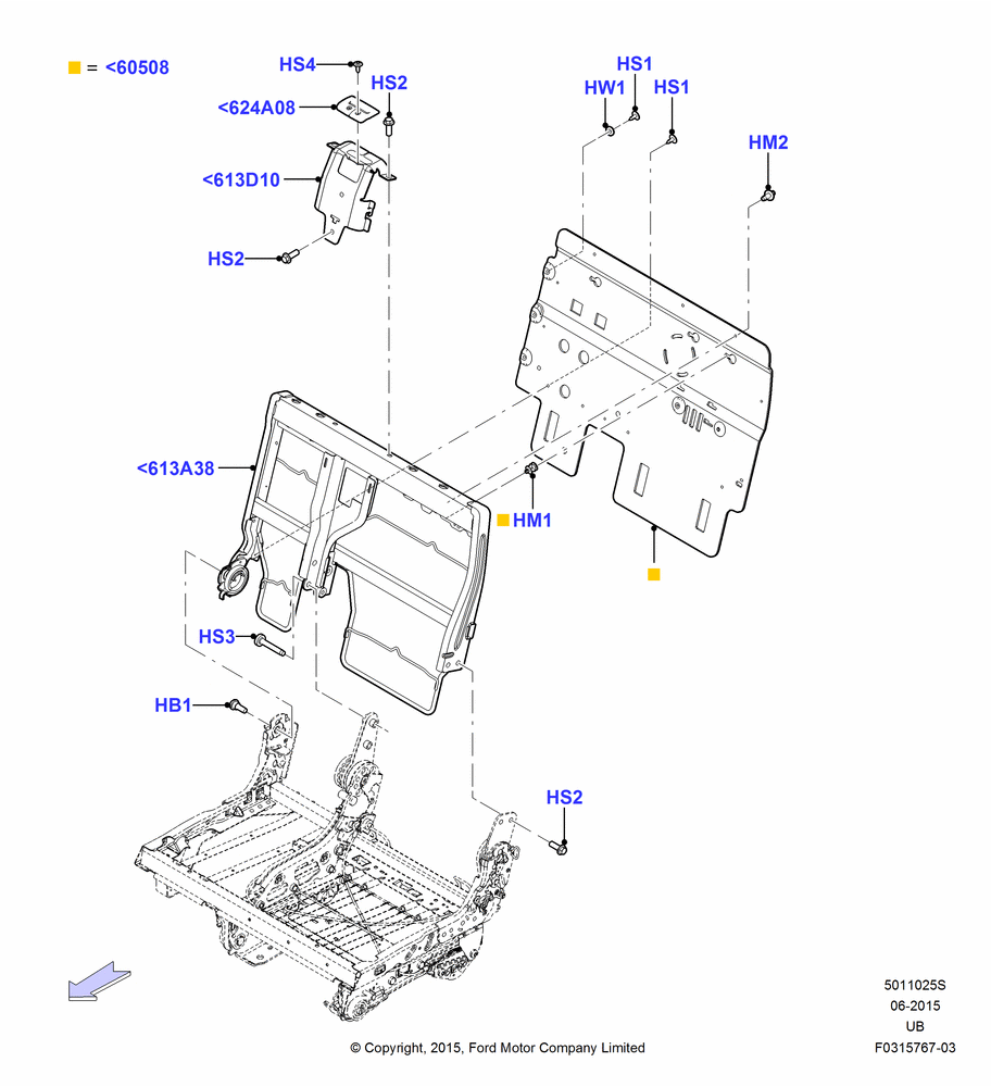 25S - Rear Seat Back, With Second Row Split Folding Seat, 60% Seat; 04/MAY/2015-03/MAR/2019