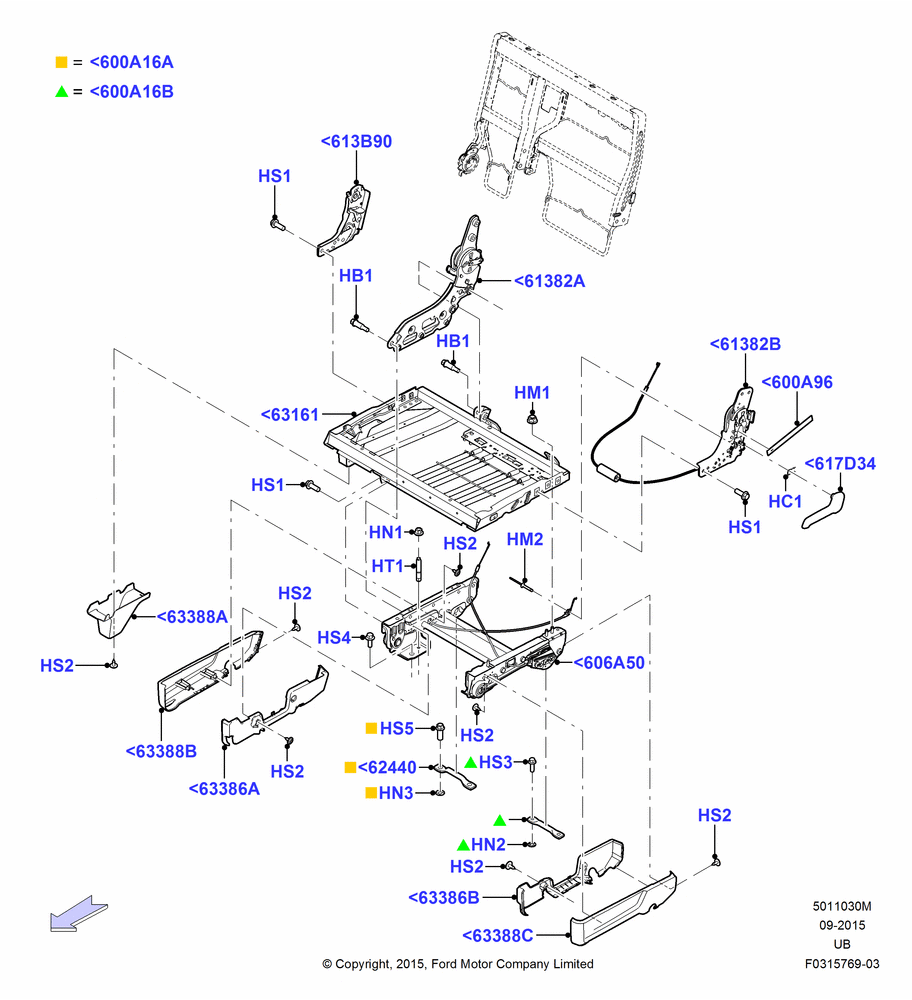 30M - Rear Seat Base, With High Level Second Row Seating, 60% Seat; 03/DEC/2012-03/MAR/2019