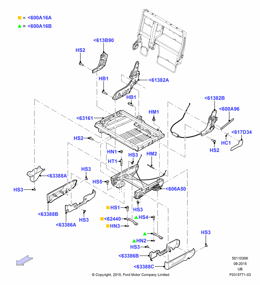 30K - Rear Seat Base, 2nd Row 60/40 (3 P) Folding Seat, 60% Seat; 03/DEC/2012-03/MAR/2019