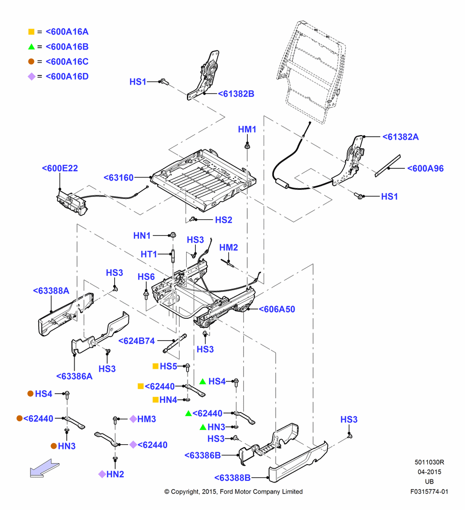 30R - Rear Seat Base, Second Row Quad Seating; 04/MAY/2015-03/MAR/2019