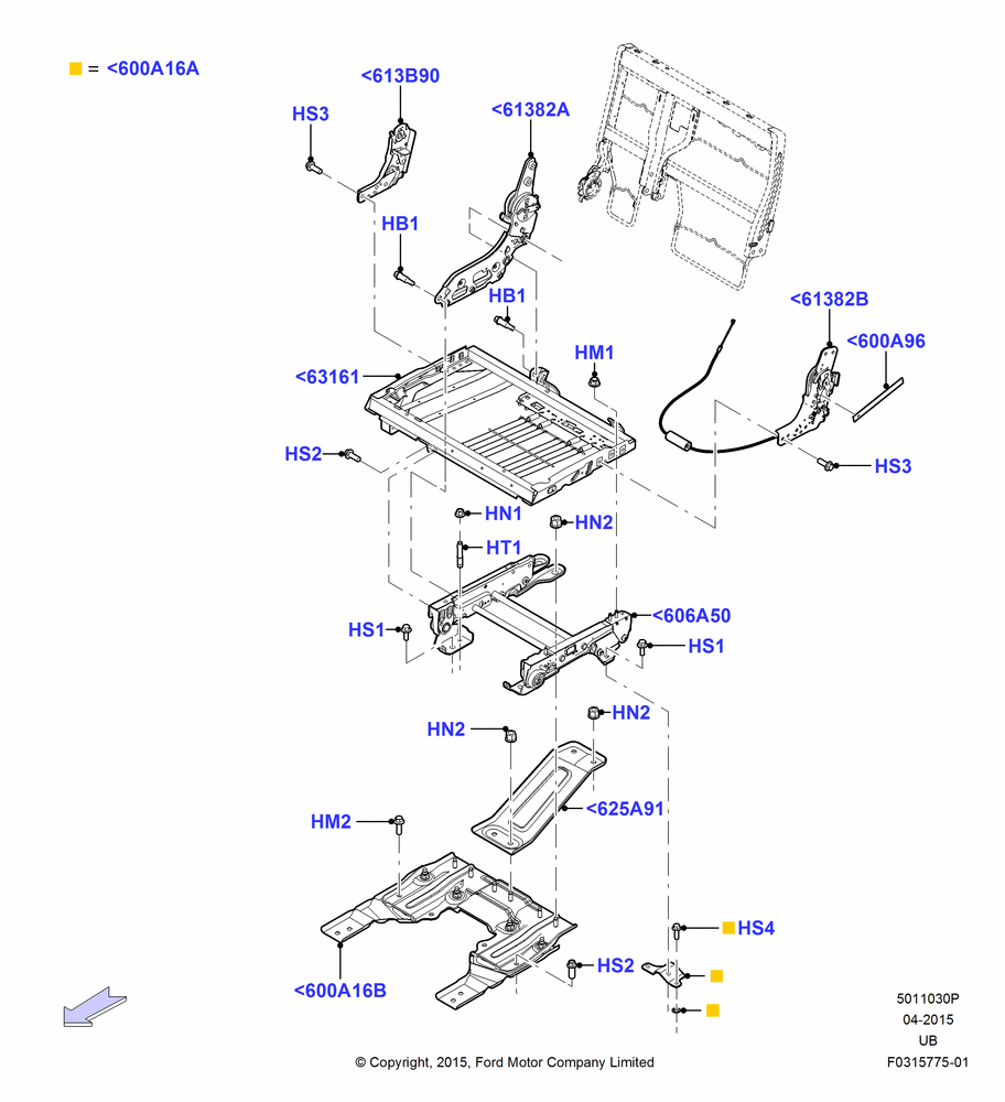 30P - Rear Seat Base, With Second Row Split Folding Seat, 60% Seat; 03/DEC/2012-03/MAR/2019